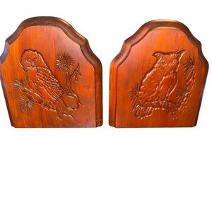 Vintage set of 2 Mid Century Boho Cottagecore Cottage Core Wooden Owl Bookends